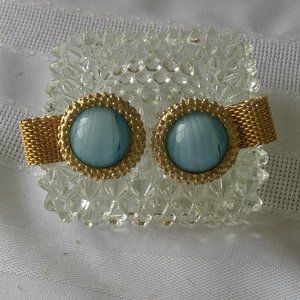 Cufflinks, Vintage, Blue Stone, Gold Band